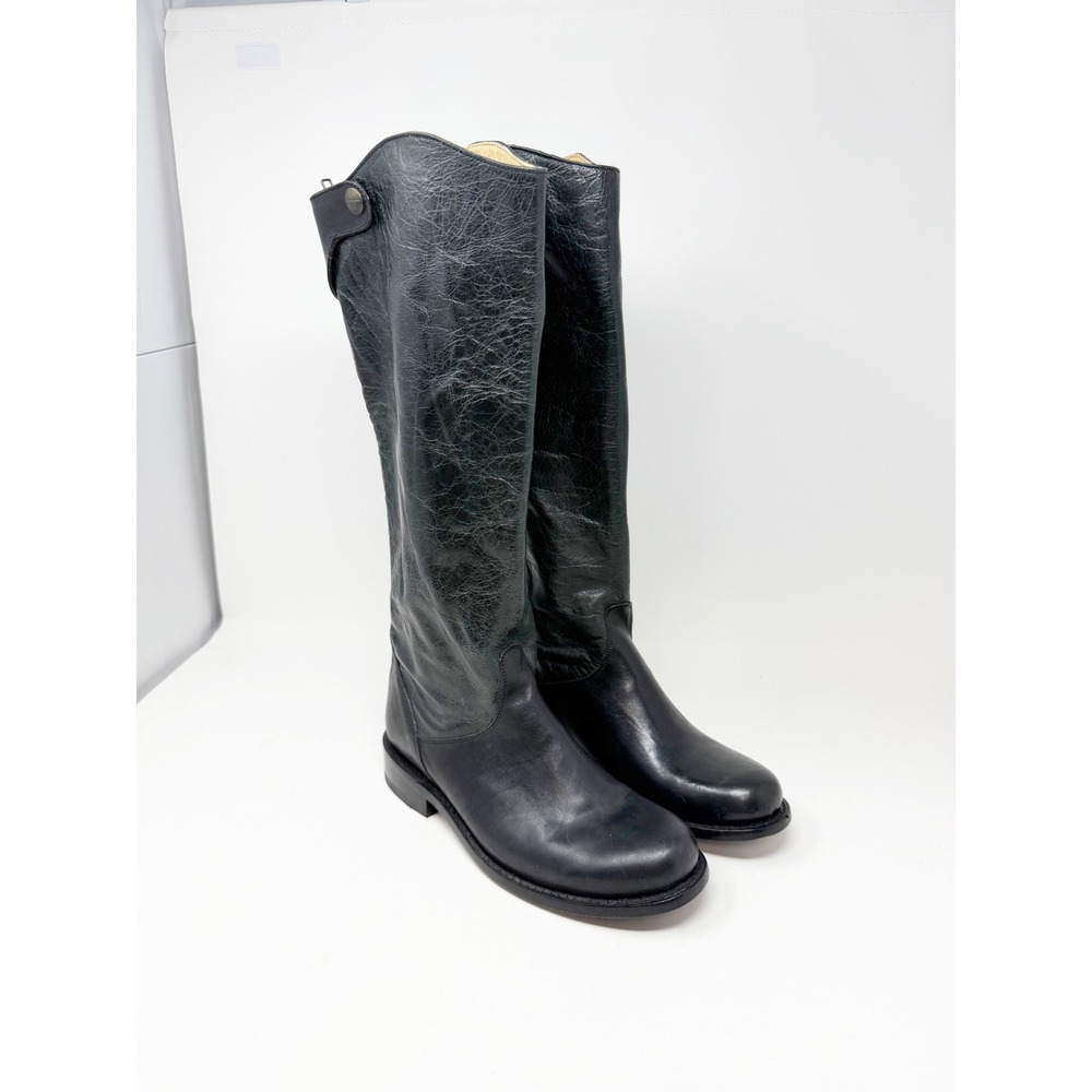Stetson Women Black Leather Riding Boots Handmade Distressed Tall 7.5 12-21-7602